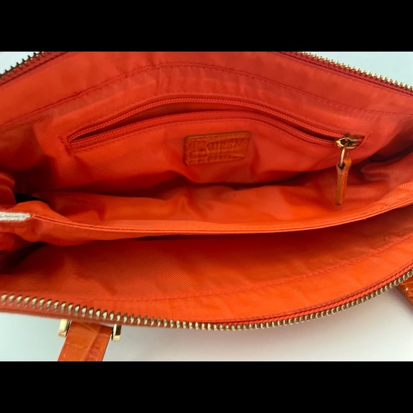 Ralph Lauren Shoulder/Hand Double
Handle Purse, Beige With Orange Faux Croc Trim - Picture 5 of 6